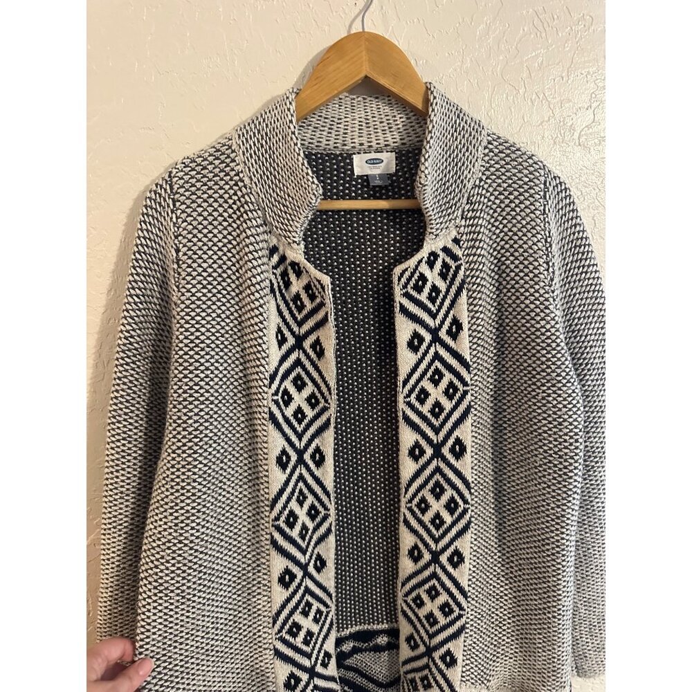 Y Old Navy Jacquard Fair Isle Winter Open Front Long Cozy Cardigan - Picture 8 of 12